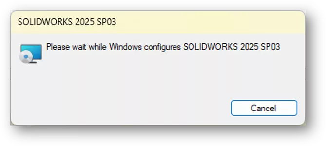 SOLIDWORKS Message Please Wait While Windows Configures SOLIDWORKS