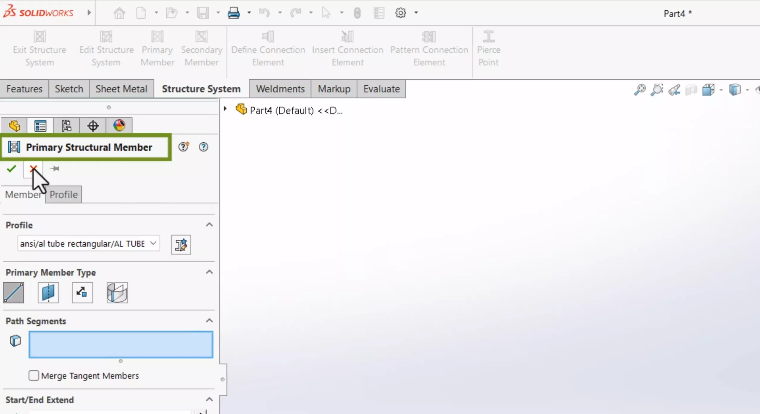 Primary Structural Member Command in SOLIDWORKS 2025