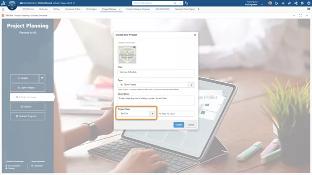 Now you can set the project end date in Project Planner and work backward from that date in 3DEXPERIENCE 2023x FD02.