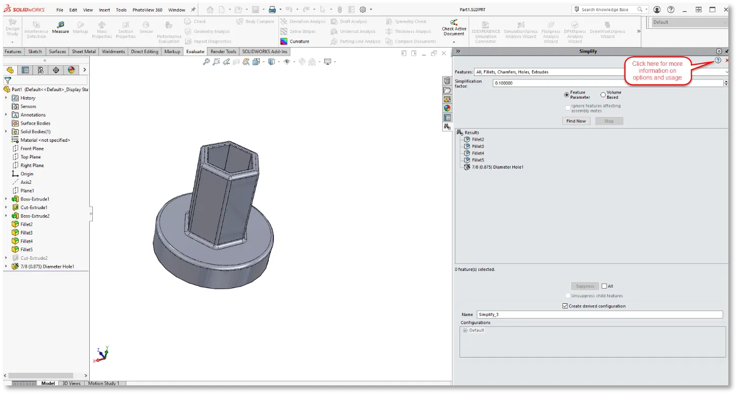 SOLIDWORKS PropertyManager and Simplify Utility