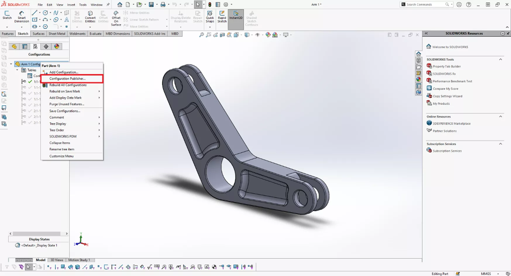 Configuration Publisher Option in SOLIDWORKS 