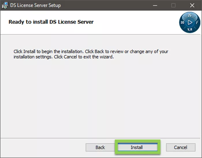 Ready to Install DS License Server Window 