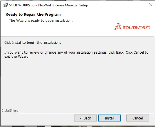 Ready to Install SOLIDWORKS SolidNetWork Manager