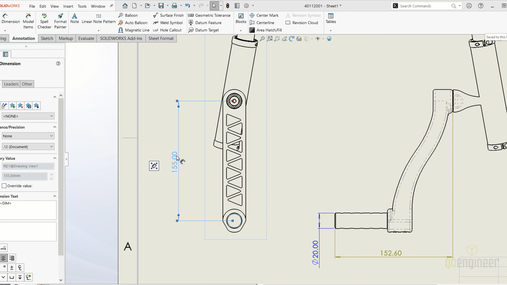 Reattach Dangling Dimensions in SOLIDWORKS Drawings 2024
