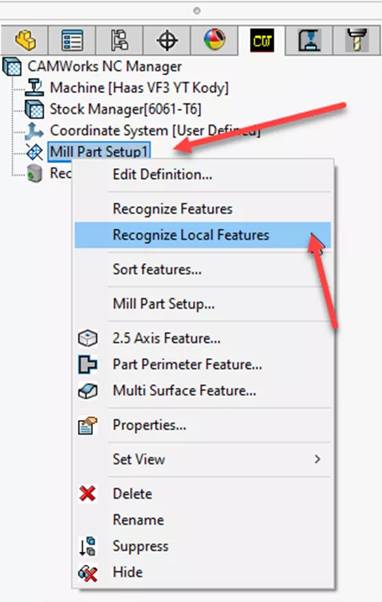 Recognize Local Features Option in CAMWorks