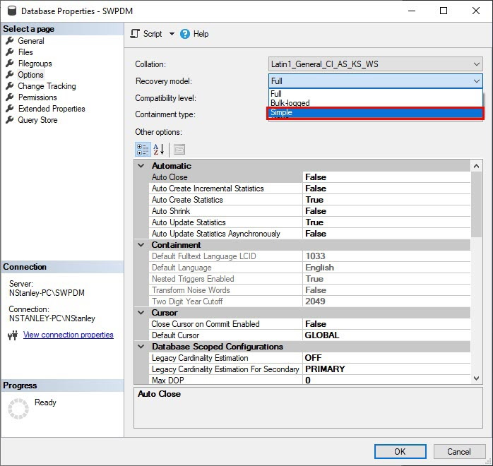 sql 2012 express recovery model