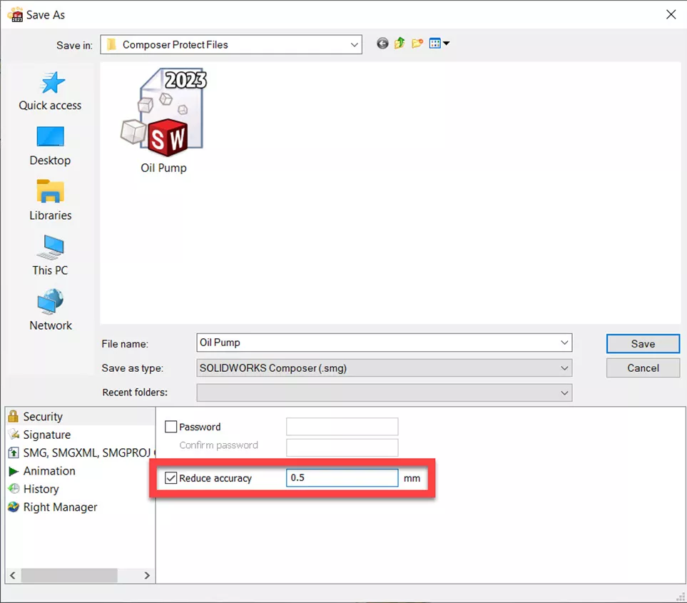 Reduce Accuracy of the Entire Model to Protect SOLIDWORKS Composer Files