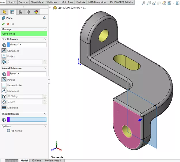 Create a Reference Plane in SOLIDWORKS