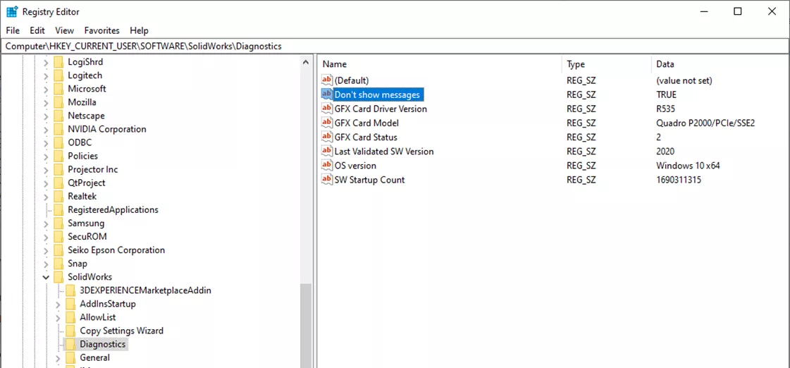 Registry Editor Don't Show Messages SOLIDWORKS Resource Monitor 