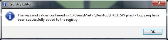 Registry Editor Merge Success Message