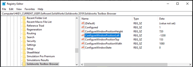 SOLIDWORKS Registry Editor for Toolbox Settings