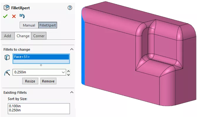 Remove Fillet Using SOLIDWORKS FilletXpert