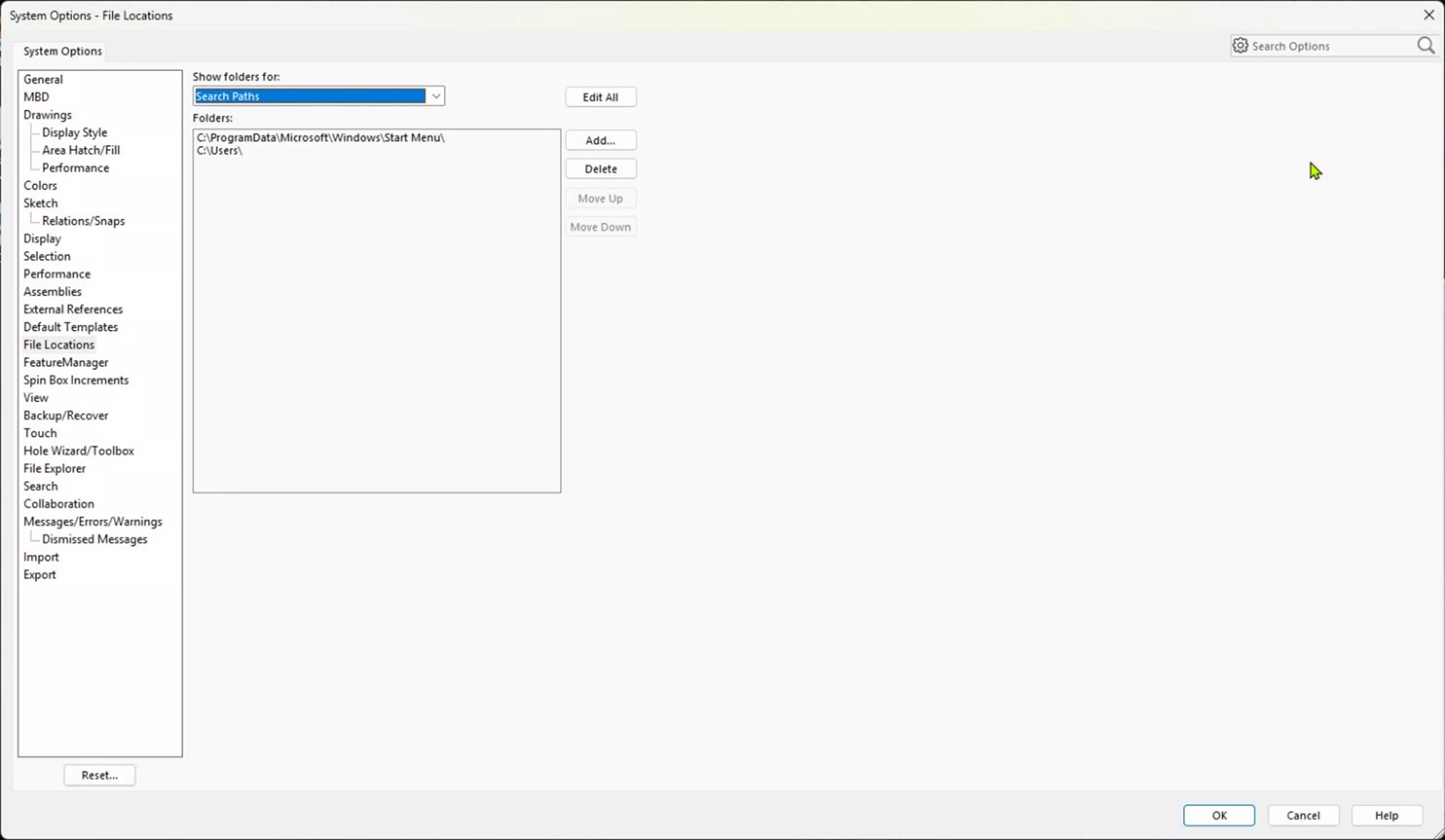 How to Remove a Search Path from SOLIDWORKS System Options