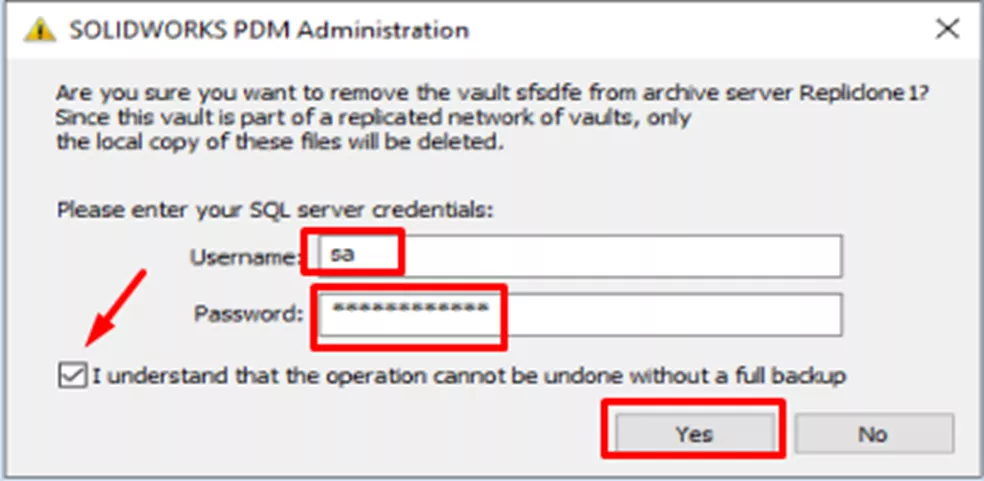 SA Credentials SOLIDWORKS PDM Administration Dialog