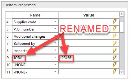 Renamed Custom Properties in SOLIDWORKS Inspection 