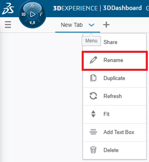 Rename a New Tab in 3DEXPERIENCE