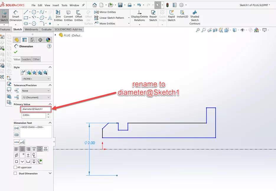 Rename SOLIDWORKS Sketch 