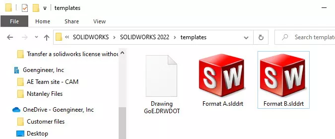 template folder desktop solidworks
