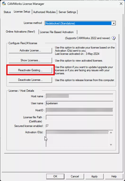 How to Reactivate an Existing CAMWorks License