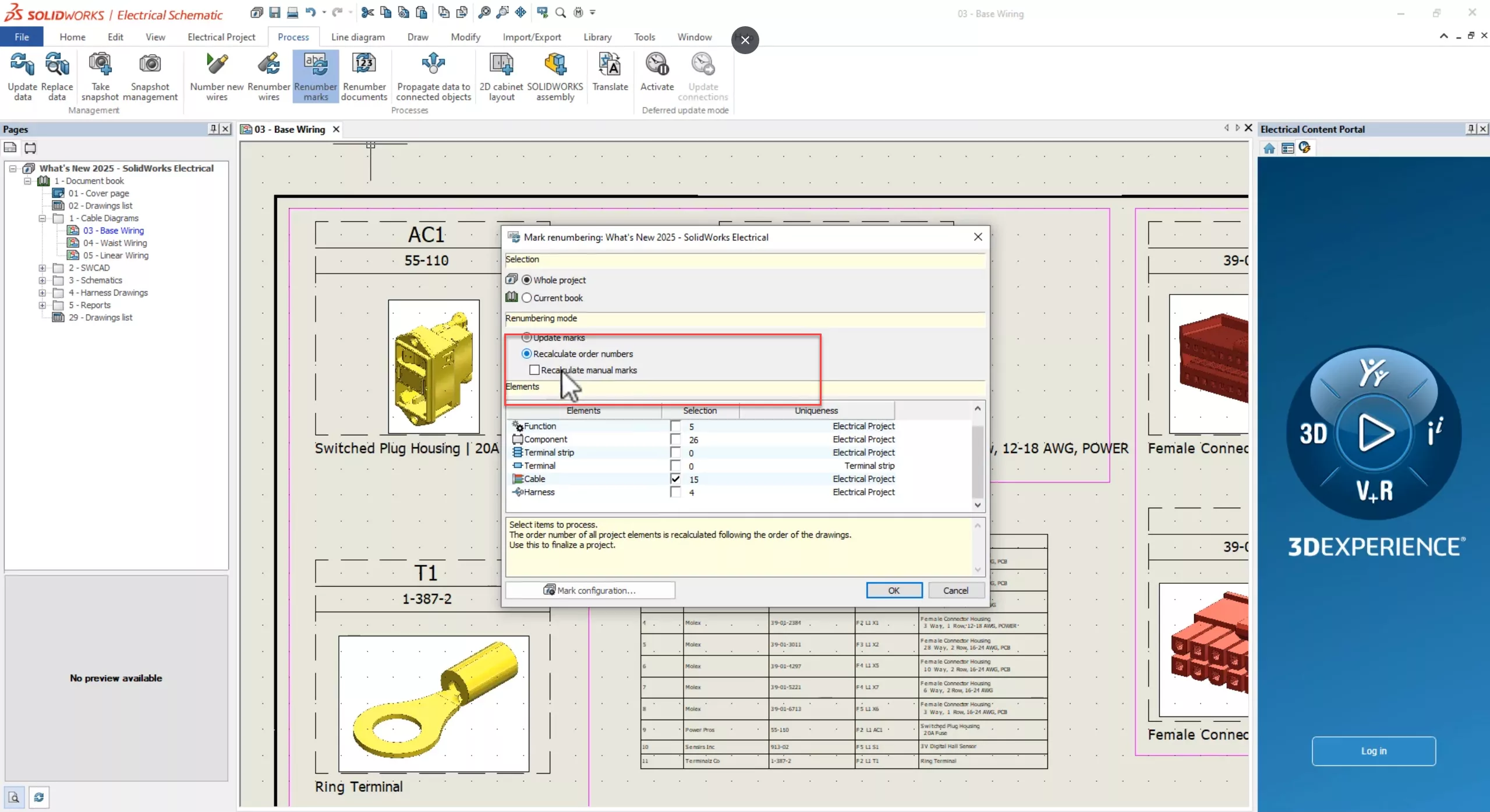 Renumbering Mode in SOLIDWORKS Electrical Schematics 2025