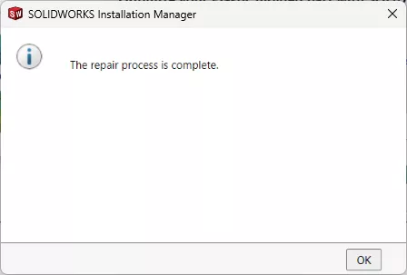 SOLIDWORKS repair is complete