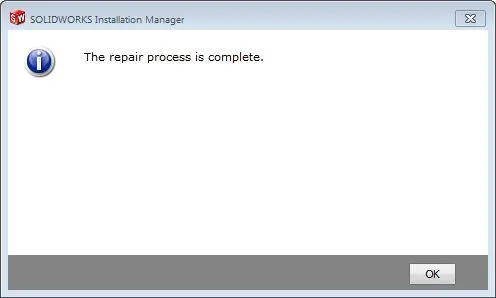 SOLIDWORKS repair is complete