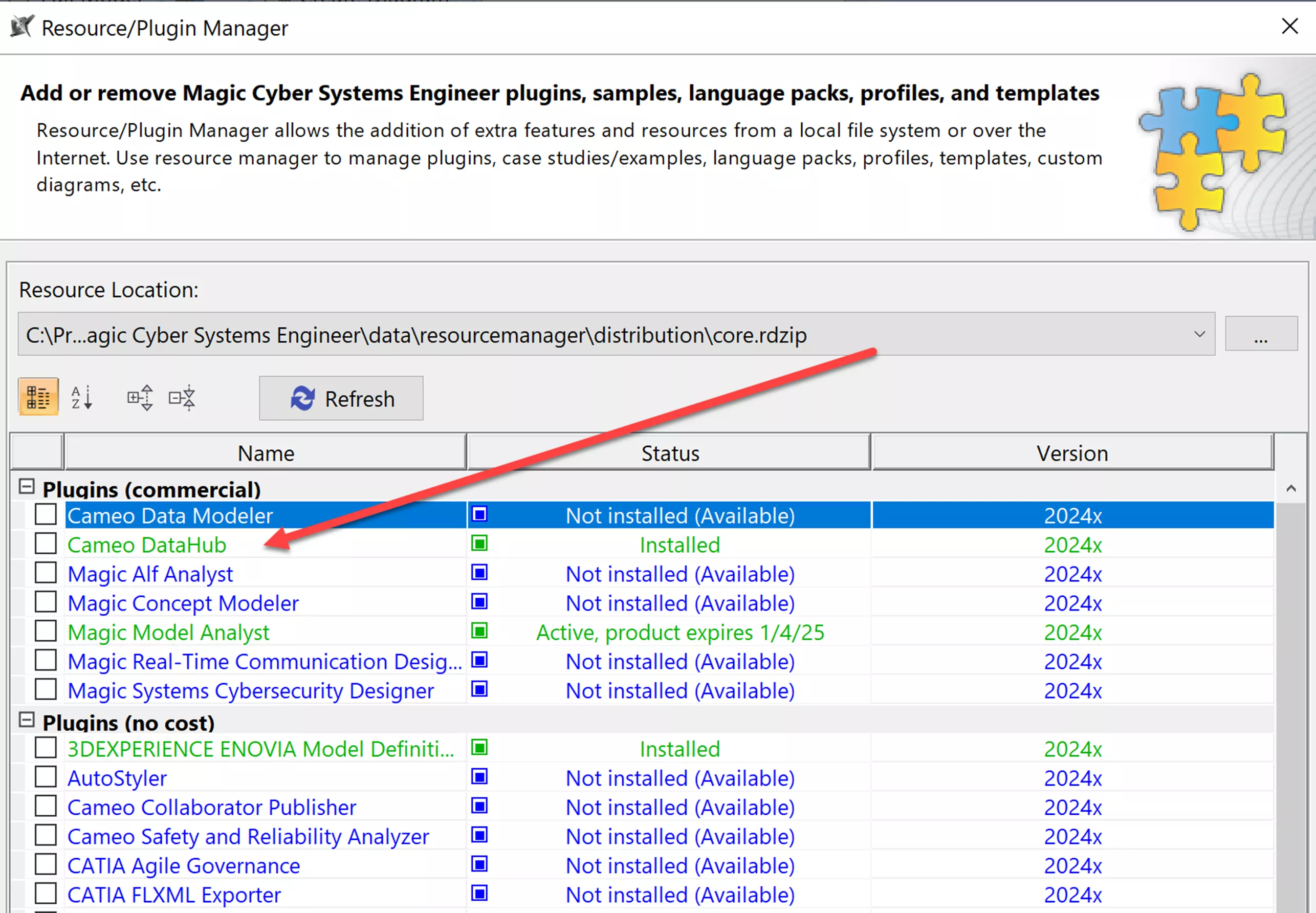 Resource/Plugin Manager CATIA Magic Cyber Systems Engineer