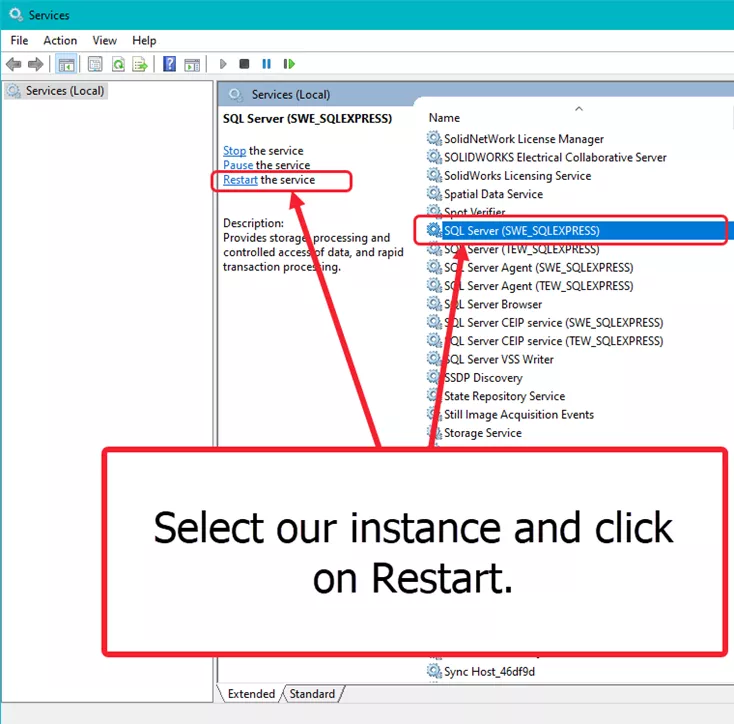 Restart SQL Instance SOLIDWORKS Electrical 