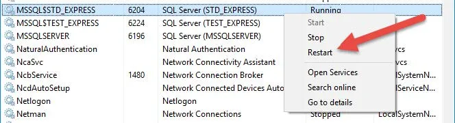 Restart SQL Server in SOLIDWORKS PDM Standard