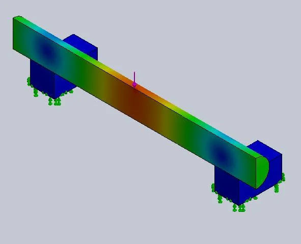 Resultant displacement plot from half model stabilized by symmetry fixture in SOLIDWORKS Simulation