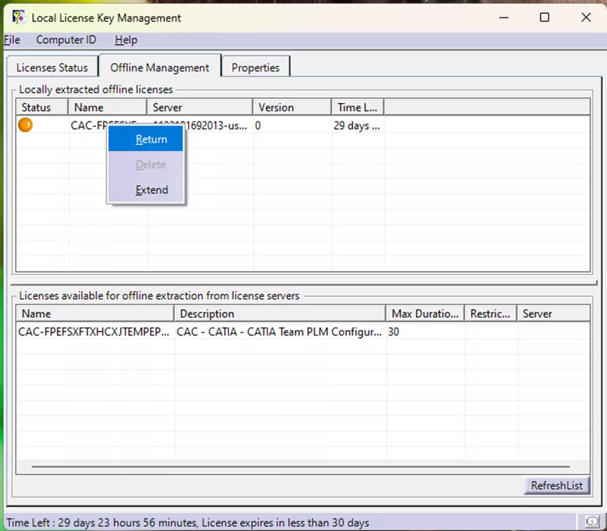 Return Checked Out CATIA License