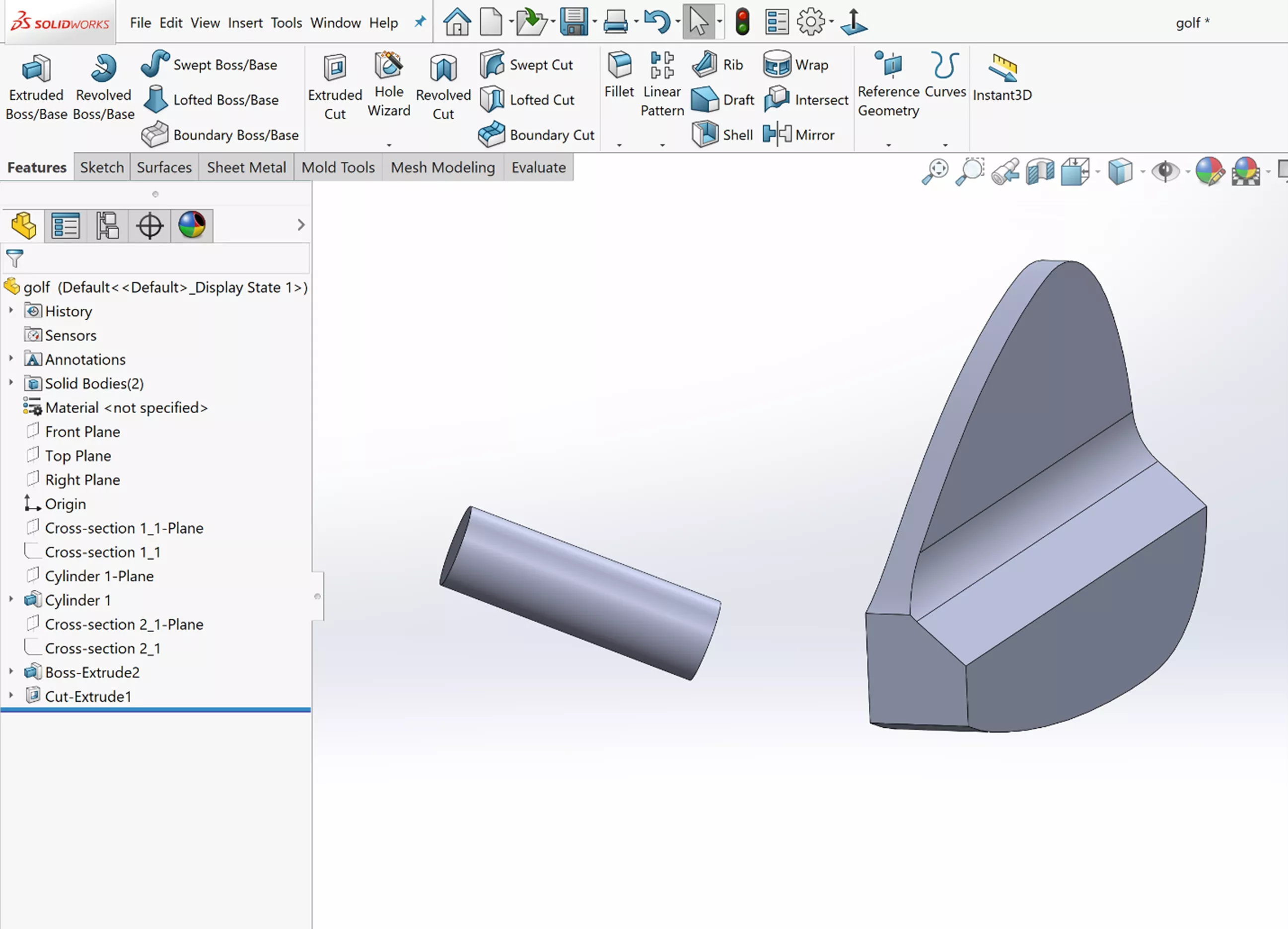 Extrude and Cut in SOLIDWORKS Custom Sports Equipment 