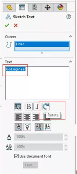 Rotate Font in SOLIDWORKS with the Sketch Text Tool 