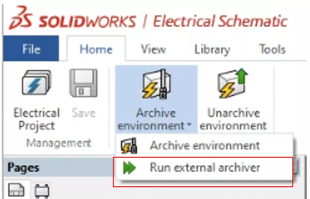 Run External Archiver Option in SOLIDWORKS Electrical 