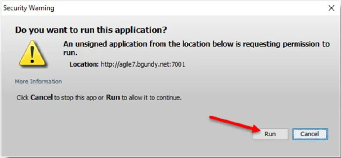Run Java with Agile Security Warning
