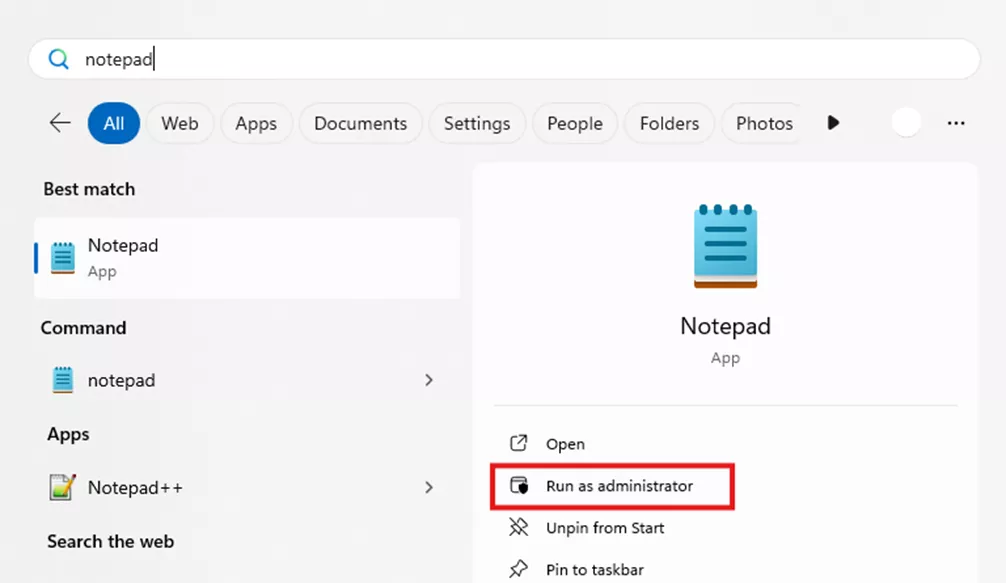 Notepad Run as Administrator 