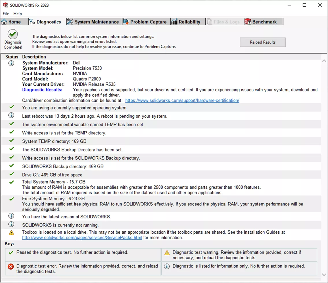 Run SOLIDWORK Rx 2023 Diagnostics