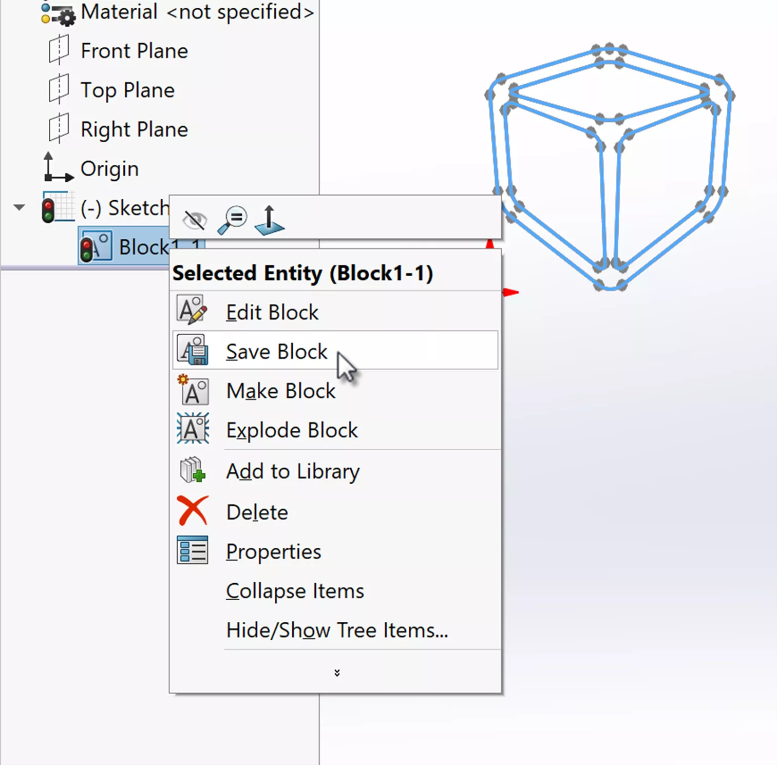 Save Block Option in SOLIDWORKS