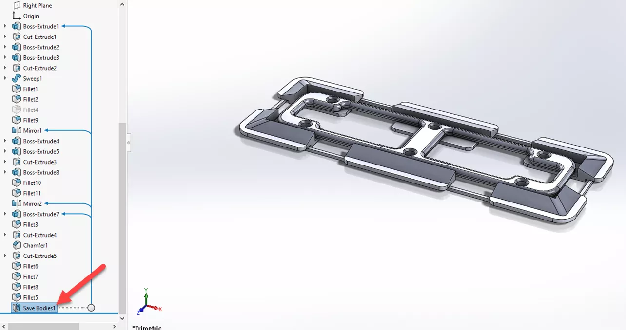 SOLIDWORKS Save Bodies Feature in the original multibody part file