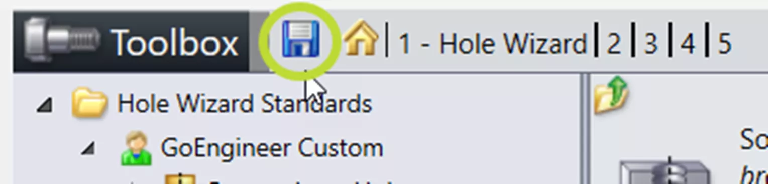 Save Button in SOLIDWORKS Toolbox Settings