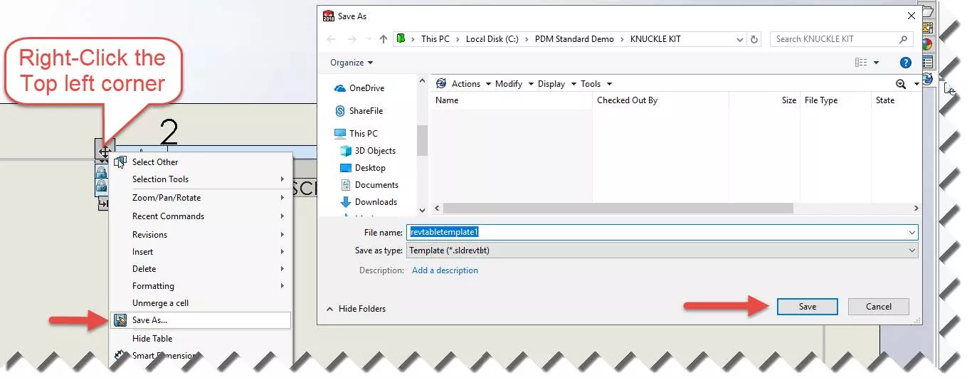 Save Revision Table as a Template in SOLIDWORKS PDM 