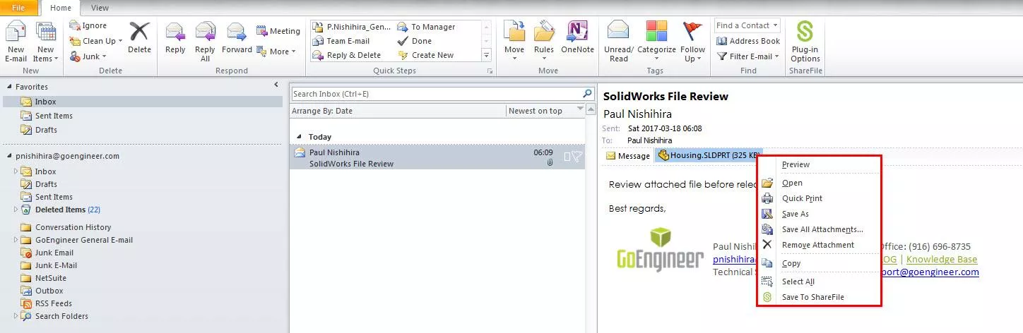 Save SOLIDWORKS Attachment from Outlook 