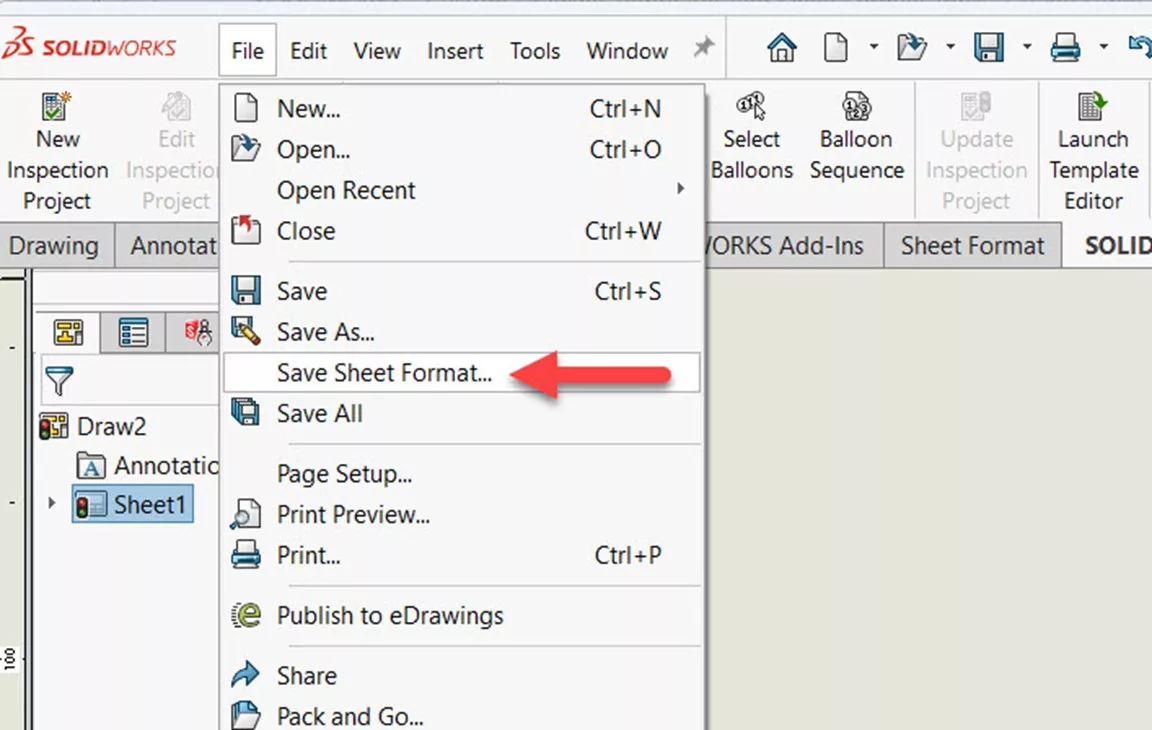 Save Sheet Format SOLIDWORKS Option 