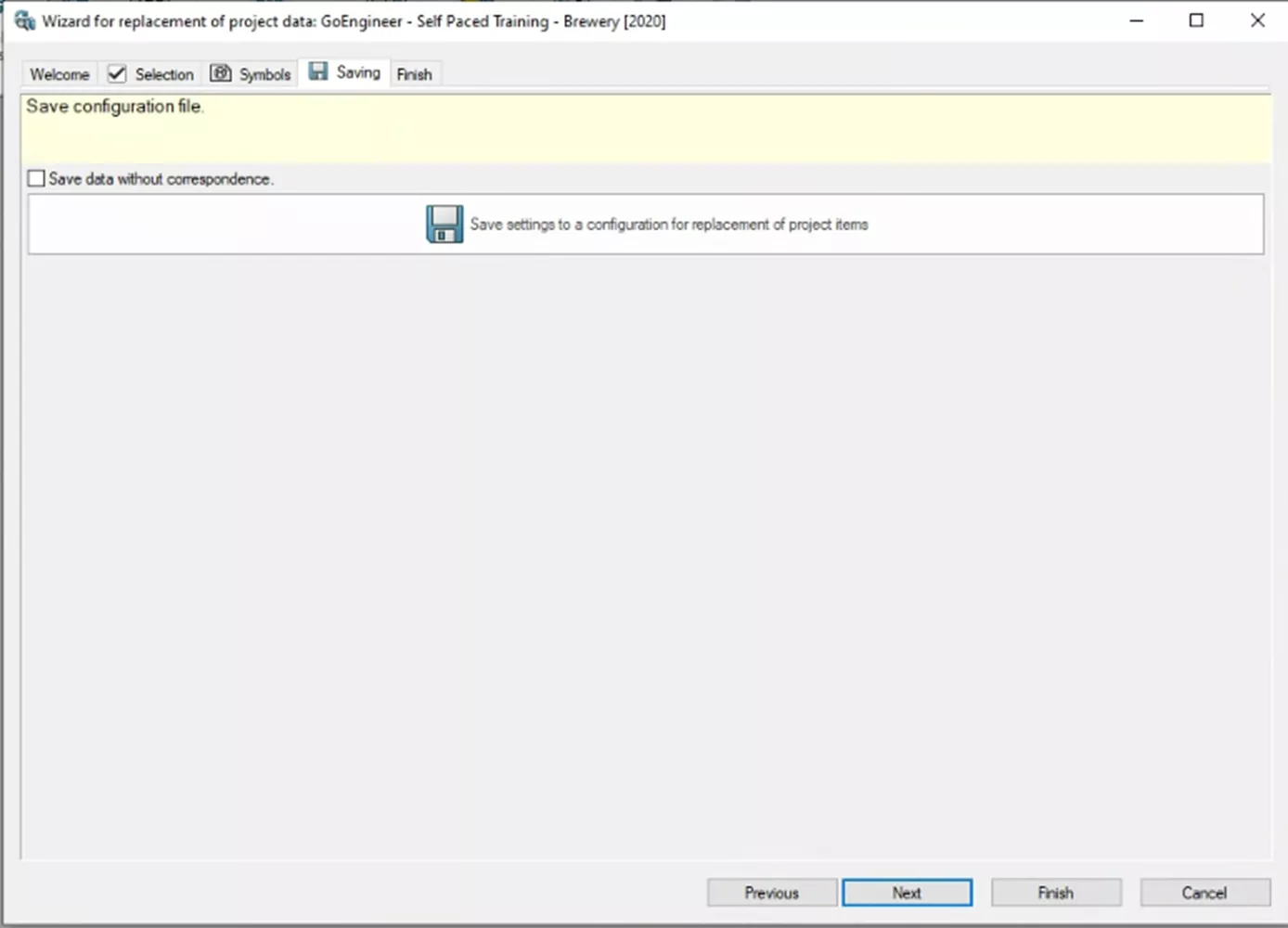 Saving Tab in the SOLIDWORKS Electrical Wizard for Replacement of Project Data 