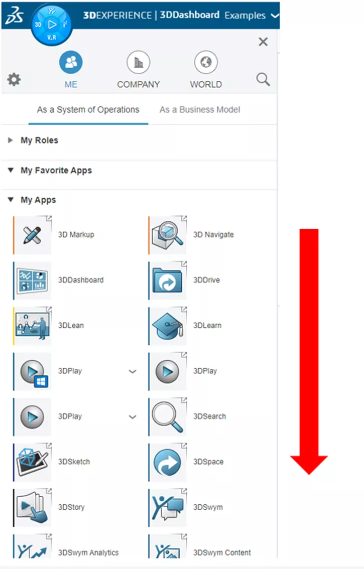 Scroll Selection Apps 3DEXPERIENCE 