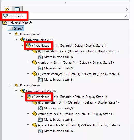 Search SOLIDWORKS FeatureManager Design Tree