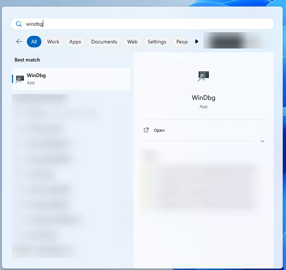 Search for WindDbg Windows Debugger App in the Windows Start Menu