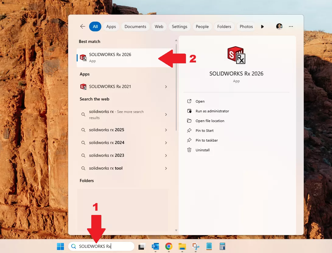 Search Your Windows Taskbar for SOLIDWORKS Rx