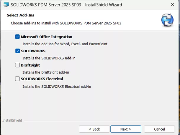Choose Add-ins to Install with SOLIDWORKS PDM Server