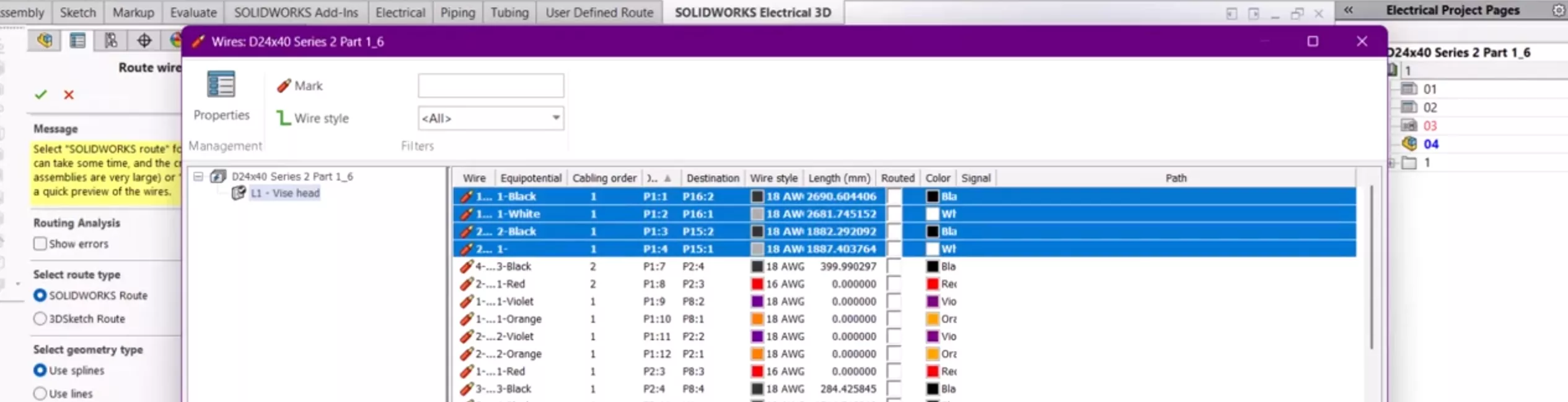 Select Certain Wires in SOLIDWORKS Electrical 2026